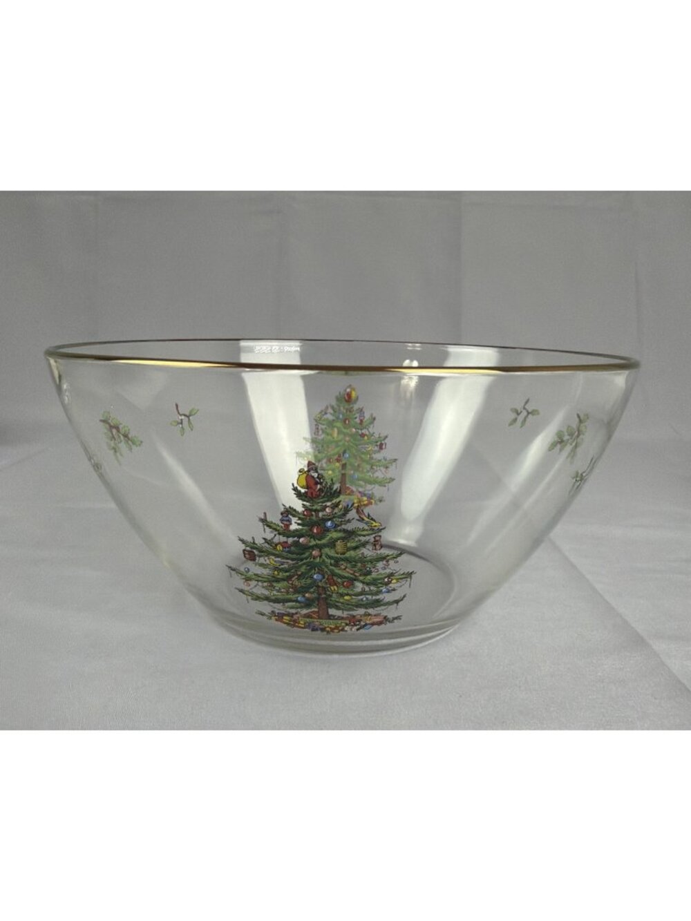 Spode Christmas Tree Clear Glass Gold-Rimmed 9" Salad Serving Bowl Vintage